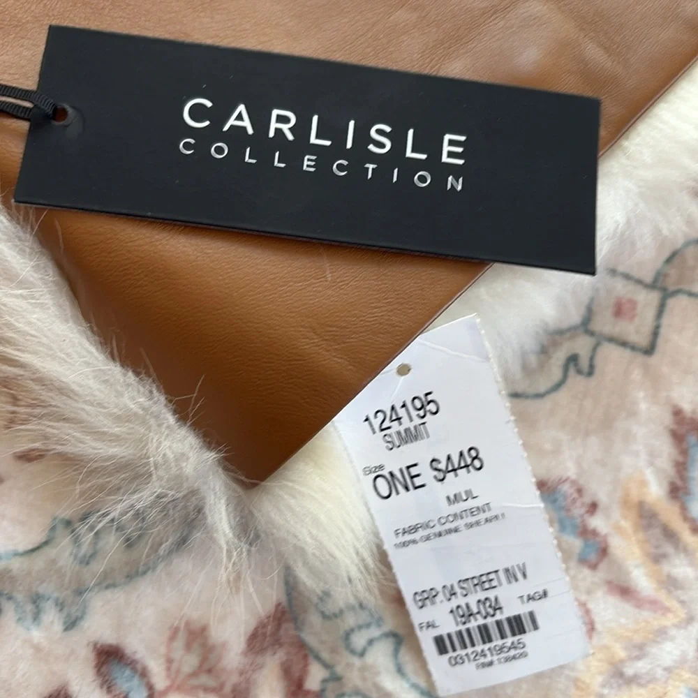 CARLISLE COLLECTION Genuine Shearling Fur Bag Leather Toscana $448 New NWT ivory - Picture 6 of 13